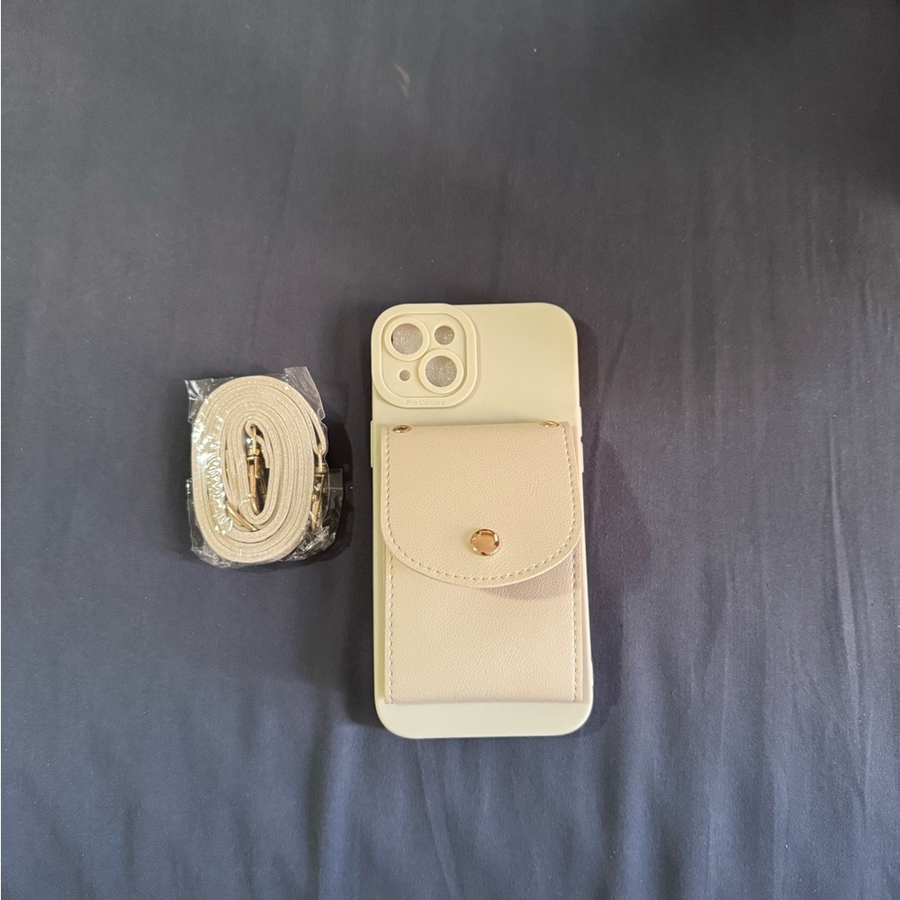 Cream Silicone Phone Case with Strap